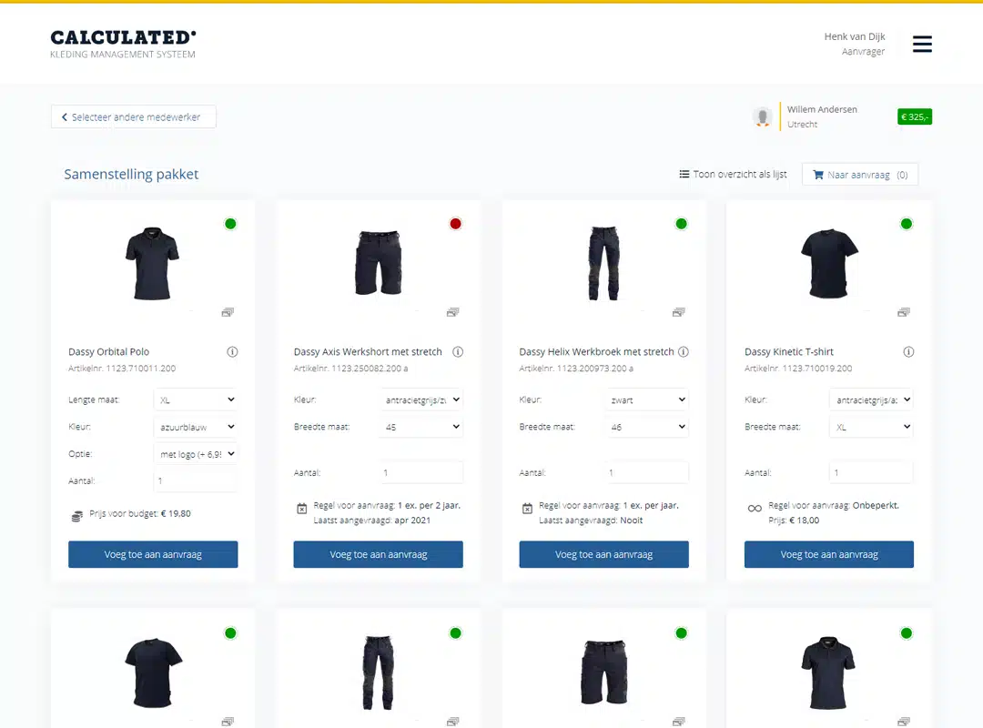 Kleding Management Systeem (KMS) Werkstof bedrijfskleding